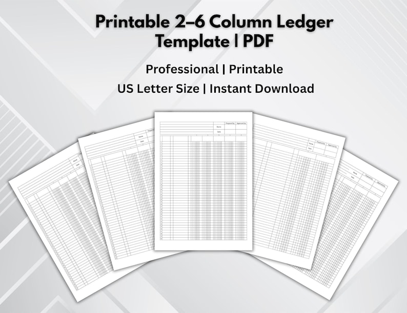 2–6 Column Ledger Printable. Accounting Ledger Sheets PDF. Professional ...