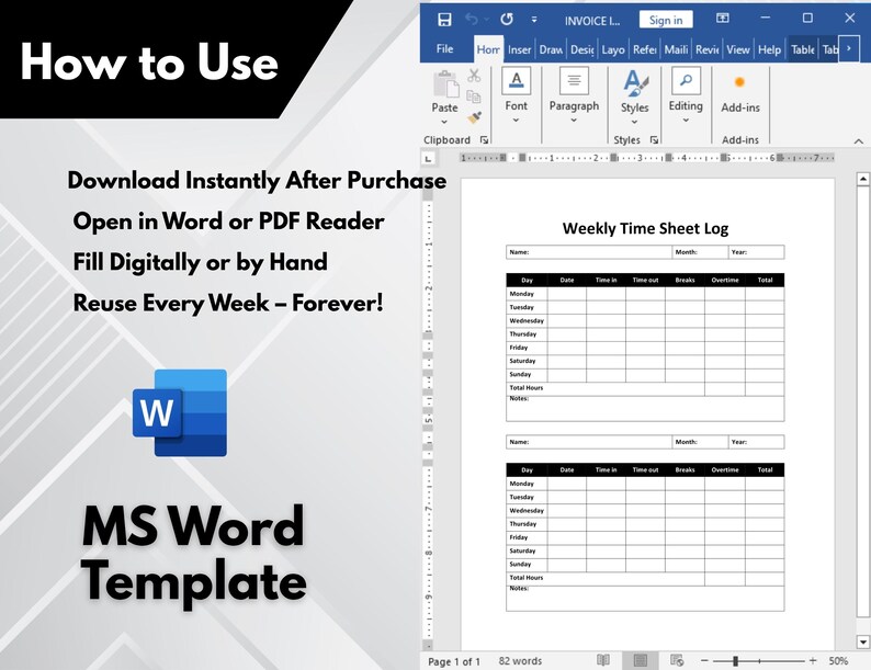 Printable Weekly Employee Time Sheet Log | Time Spent Tracker PDF ...