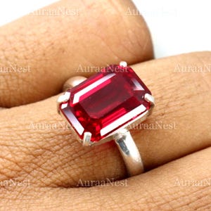 Naturlig rubin 925 sterlingsilverring 5,77 gram, röd rubin ädelstenring, handgjord statementring, lyxiga smycken, present till kvinnor