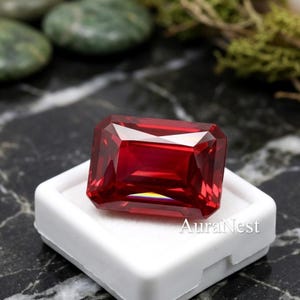 Natürlicher Burma-Rubin, 35 ct, Smaragdschliff, AAA+ zertifiziert, loser Edelstein, Luxus-Sammlerstein, 21,8 x 14,1 x 10,2 mm