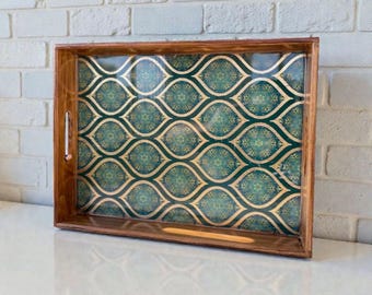 Handmade Ottoman Wooden Serving Tray | Epoxy Resin Art