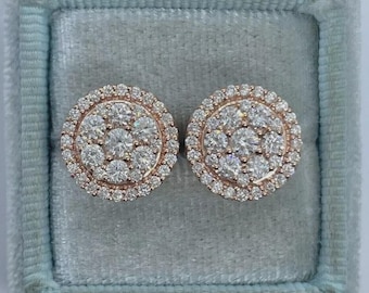 Moissanite Cluster Stud Earrings | 14K Rose Gold Plated Sterling Silver