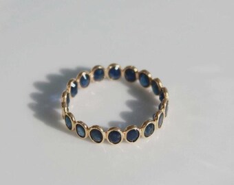 3.50Ct Oval Cut Created Blue Sapphire Eternity Band Ring 14K Yellow Gold Plated