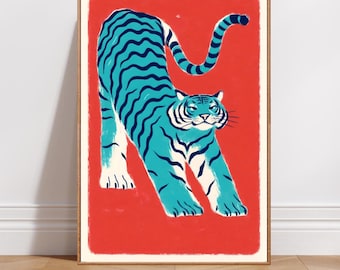 Blue Tiger Pop Art Print – Digital Download | Retro Jungle Animal Poster | Bold Modern Wall Art