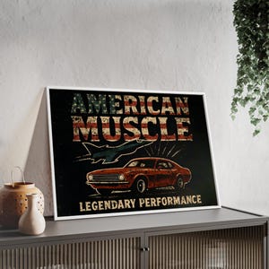 Framed Poster, American Muscle Car Art Print for Garage Decor, Man Cave Wall Hanging, Car Enthusiast Gift, Vintage Car Wall Decor, Muscle