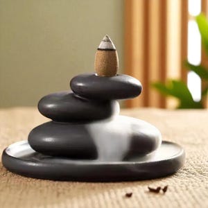 Zen Backflow Incense Burner: Three Life Stone Ceramic Waterfall Censer