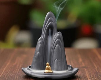 Backflow Incense Burner: Ceramic Mountain Smoke Waterfall Holder