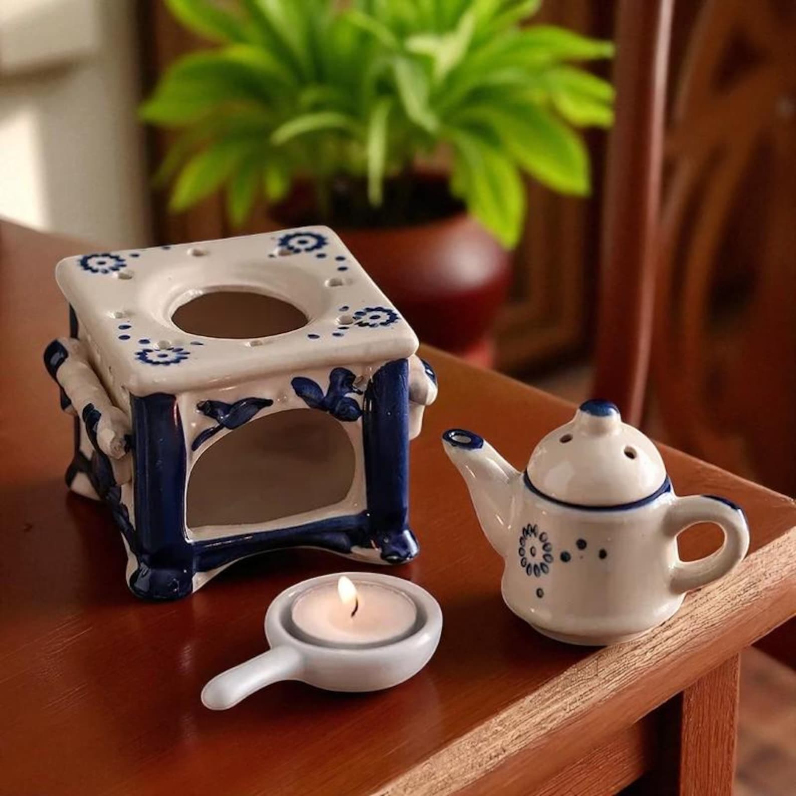 Vintage Ceramic Tea Warmer Serenity: 3-in-1 Reed Diffuser, Incense ...