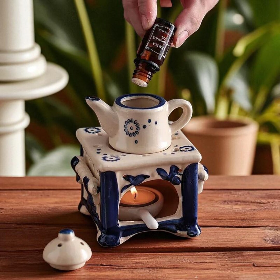 Vintage Ceramic Tea Warmer Serenity: 3-in-1 Reed Diffuser, Incense ...