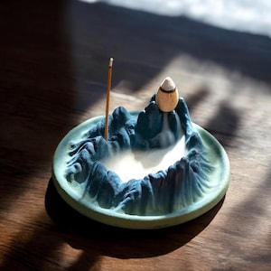 Ceramic Backflow Incense Burner: Mountain Mist Zen Decor