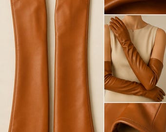 Guantes de ópera de piel napa / Piel de cordero auténtica, hasta el codo, extra suaves, hechos a mano en el Reino Unido.