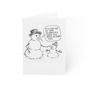 Cartes de voeux amusantes pour les fêtes, cartes de Noël humoristiques, bonhomme de neige dessiné à la main, parfaites pour les fêtes de Noël et d'hiver