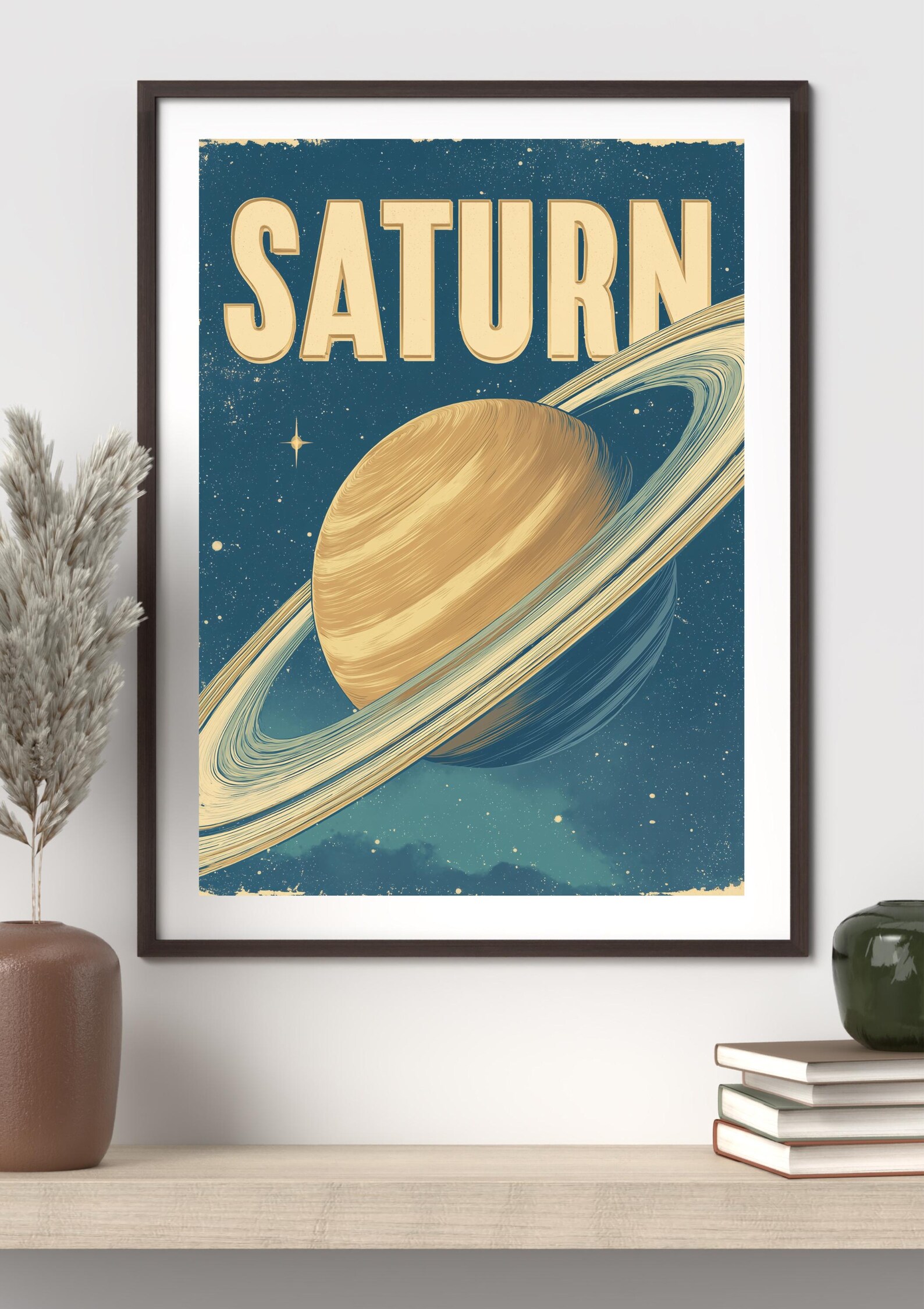 Saturn Wall Art – Retro Space Poster, Vintage Comic Planet Print ...