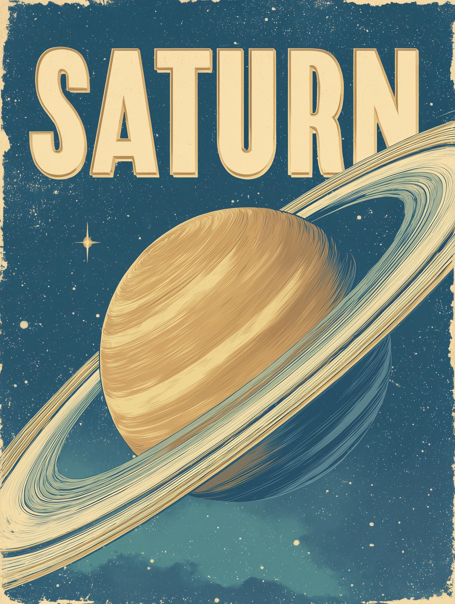 Saturn Wall Art – Retro Space Poster, Vintage Comic Planet Print ...