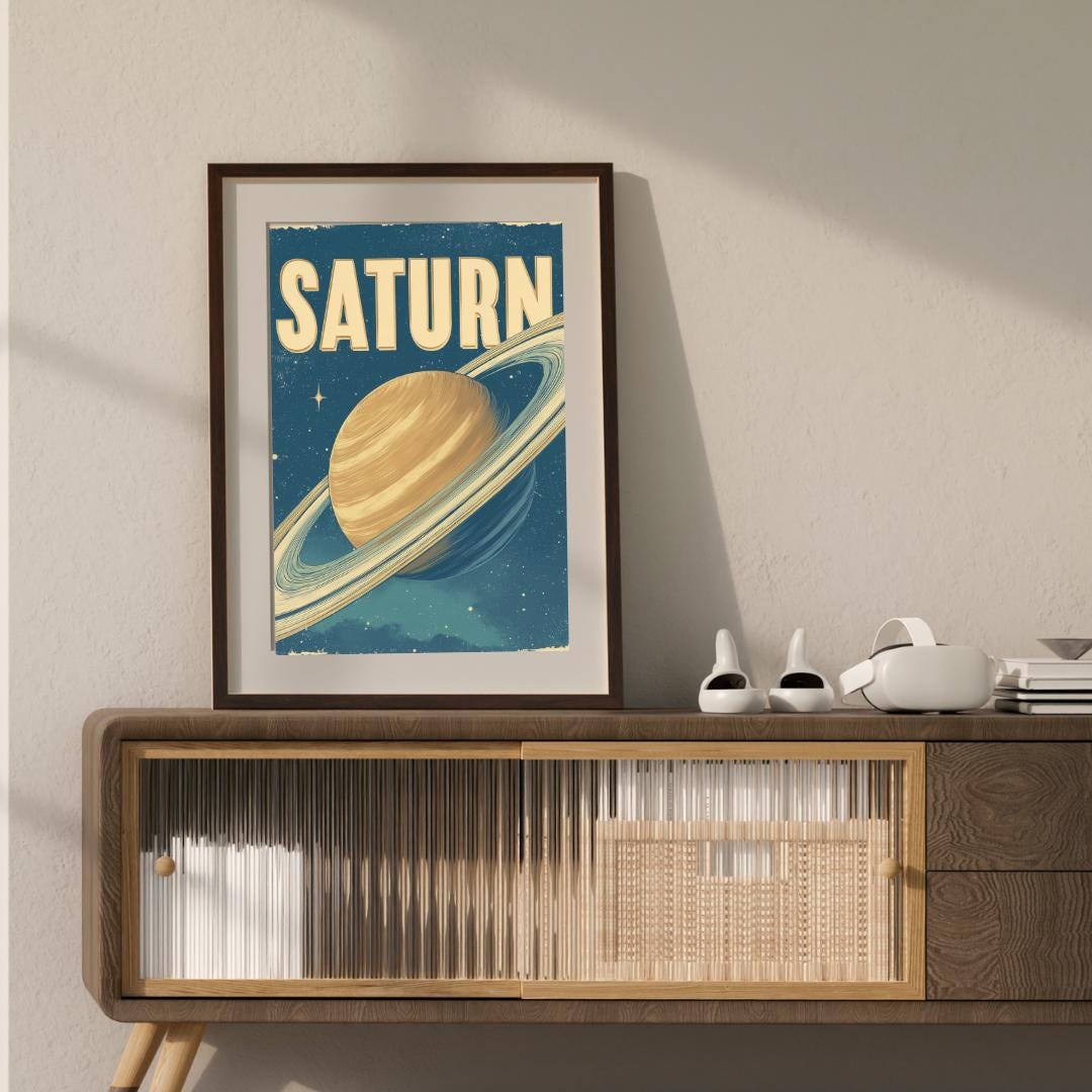 Saturn Wall Art – Retro Space Poster, Vintage Comic Planet Print ...