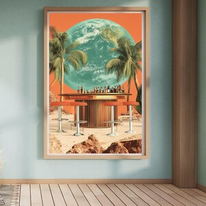 Arte mural espacial retro: póster de bar vintage surrealista, arte estético de ciencia ficción de los años 70 para decorar habitaciones.