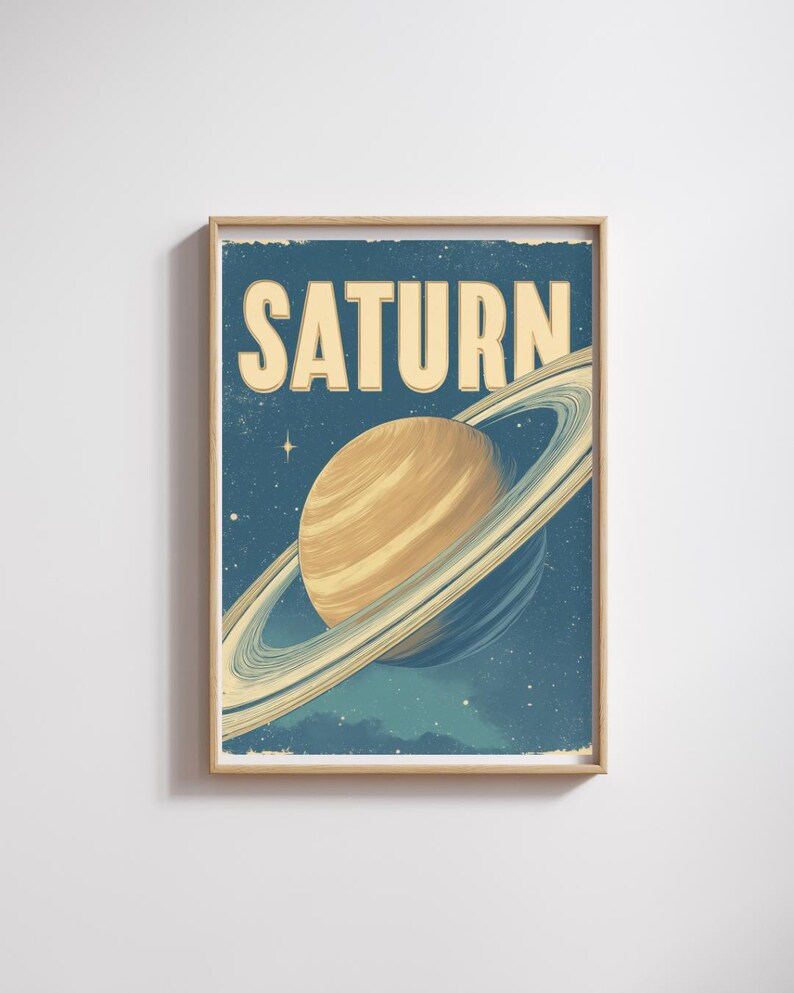 Saturn Wall Art – Retro Space Poster, Vintage Comic Planet Print ...