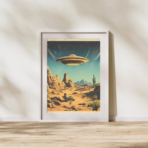 Cowboy Alien Desert Art: Vintage Sci-Fi Western Foto (Digitaler Download PNG Datei)