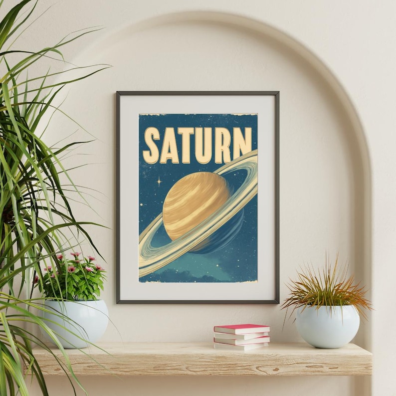 Saturn Wall Art – Retro Space Poster, Vintage Comic Planet Print ...
