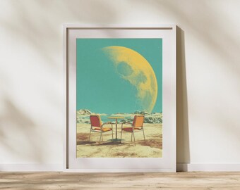 Moon Wall Art, Space Decor for Dorm Room, Surreal Artwork, Science Poster Print, Astronomy Digital Download