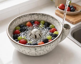 Ciotola in ceramica con smalto reattivo e decorazione a spirale per frutti di bosco / Scolapasta a vortice con rotazione automatica