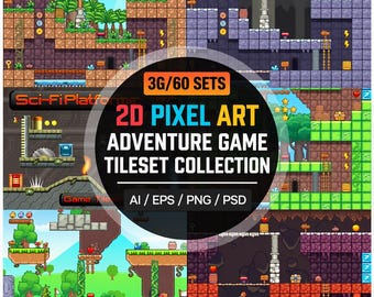 2D Pixel Art Adventure Game Tileset Collection | Ai + Eps + Png + Psd