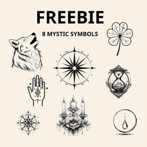 Free Mystic Symbols – 8 Minimal Tattoo Line Icons (PNG + SVG Clipart)