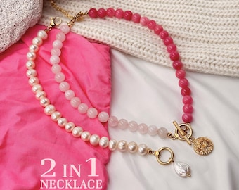 Custom Necklace Set: Rose Quartz and Pearl Beaded Gemstone Jewelry, Add a Bead Necklace