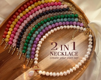 Custom Gemstone & Pearl Necklace Set: Toggle Clasp Jewelry, Pendant Necklace