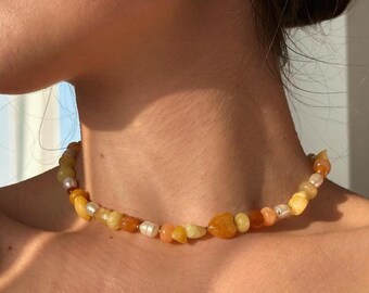 Colorful Beaded Choker Necklace: Freshwater Pearls & Natural Gemstones