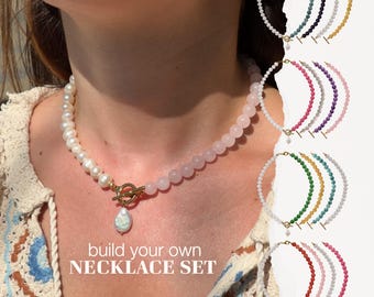 Custom Gemstone & Pearl Necklace Set: Toggle Clasp Jewelry, Pendant Necklace