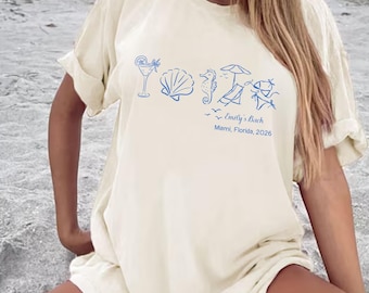 Benutzerdefinierte Muscheln und Hochzeitsglocken T-Shirts, Miami Beach Bachelorette Shirts, Küsten Bachelorette Bach Club Tee Geschenke