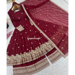 Red Anarkali Dress for Women Indian party wear Dress Wedding Guest Outfit Ethnic Dress Fully Stitched Womens Dress Kurti And Gown Set gown