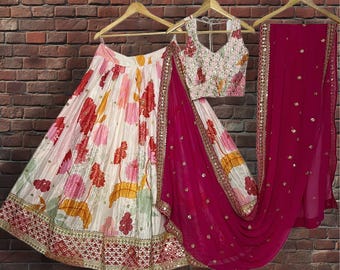 White Floral Embroidered Lehenga Choli: Indian Wedding Wear