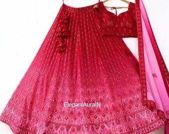 Pink Embroidered Lehenga Choli: Indian Wedding Party Wear