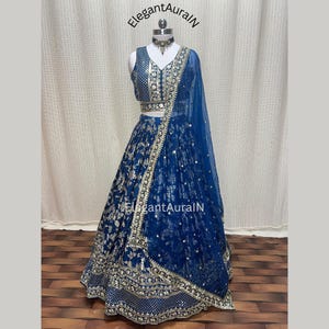 Blue Jacquard Lehenga Choli with duppata | indian wedding guest wear lehenga choli | ready made lehenga choli | reception wear lehenga choli