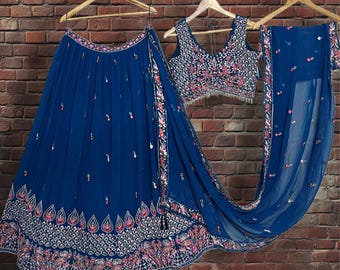 Blue Embroidered Lehenga Choli: Ready to wear , Bridesmaids lehenga