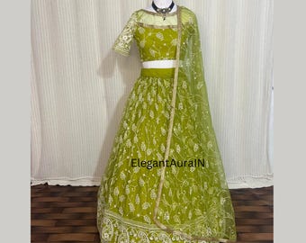 Pista Green Lehenga Choli: Indian Wedding Wear, Thread & Sequin Work