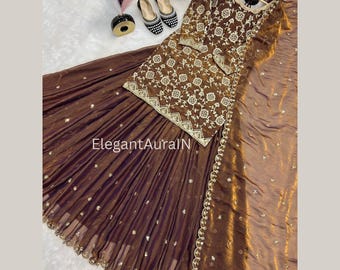 Embroidered Brown Lehenga Choli Set: Indian Wedding Outfit