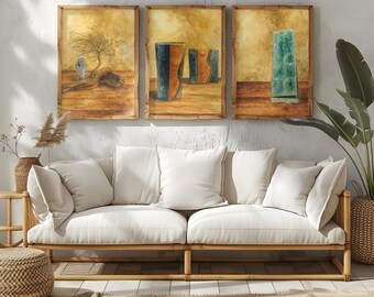 Abstract Watercolor Art Prints: Boho Earth Tones, Set of 3 (Digital Download)