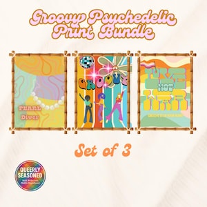 70s Psychedelische Pop Art Drucke: Retro Wand Kunst Set (Digitaler Download)