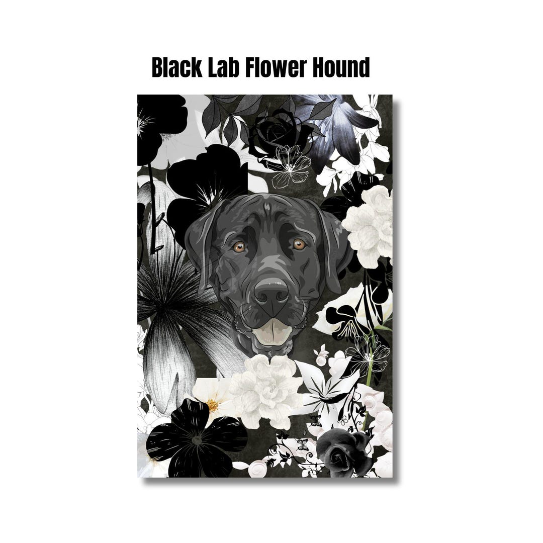 Black Lab Floral Dog Print: Modern Labrador Retriever Portrait (digital ...