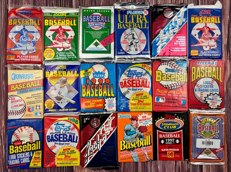 200 Card Lot Old Vintage Baseball Cards In Unopened Packs From Wax Box, 1988-93 Bild 2