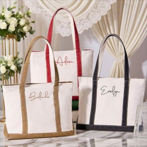 Custom Embroidered Tote Bag - Unique Gift for Her, Mom, Bridesmaid, Bride | Personalized Wedding Party Gift, Travel Tote Bag with Name