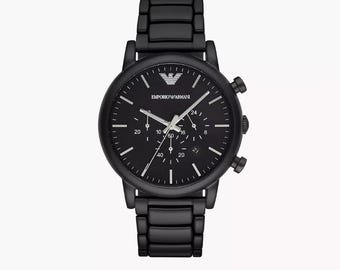 Reloj de cuarzo para hombre Emporio Armani AR1895, 46 mm, esfera negra, acero inoxidable, reloj de pulsera de lujo de diseño, regalo para él, reloj de moda clásico.