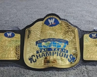 World Tag Team Wrestling Championship Belt 4MM Brass Adult Size Replica with Original Leather Strap Heavyweight Wrestling  Gift for Fans