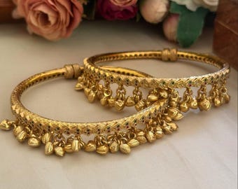 Traditional Indian Anklets – Ghungroo Detail, Antique Gold Finish, Jaipuri Style - boho anklet