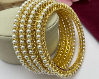 Perlen Armreifen - 4 Churiyya - 4er Set Perlen Churiya - 4er Set Perlen Armreif - Damen Armreifen -Braut Look - Indischer Schmuck