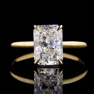 2.5CT Radiant Cut Lab Grown Diamond Solitaire Ring - 14k Yellow Gold Ring