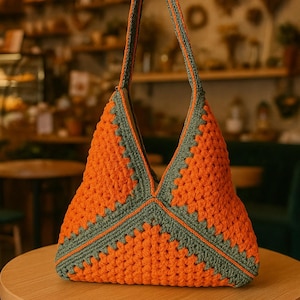 Crochet Granny Square Hobo Bag: Orange & Green Boho Purse